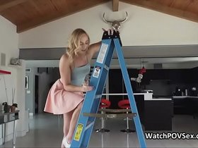Deep close up anal with girlfriend on ladder