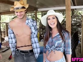 Busty teen cowgirls got caught tied and fucked a cowboy